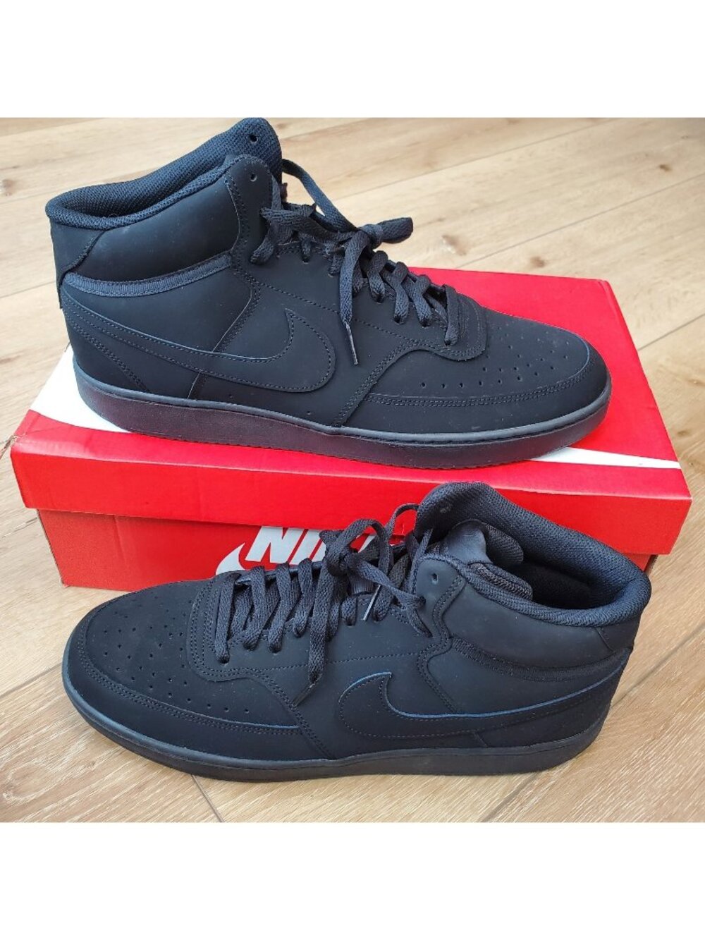 Nike Court Vision Mid Mens 13 Sneaker Triple Black Nubuck Leather CU6620-001 New
